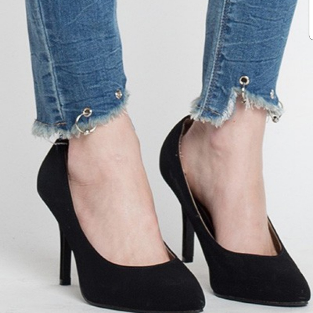 FLASH SALE! High Waisted Eyelet Detail Denim - Picture 2 of 8